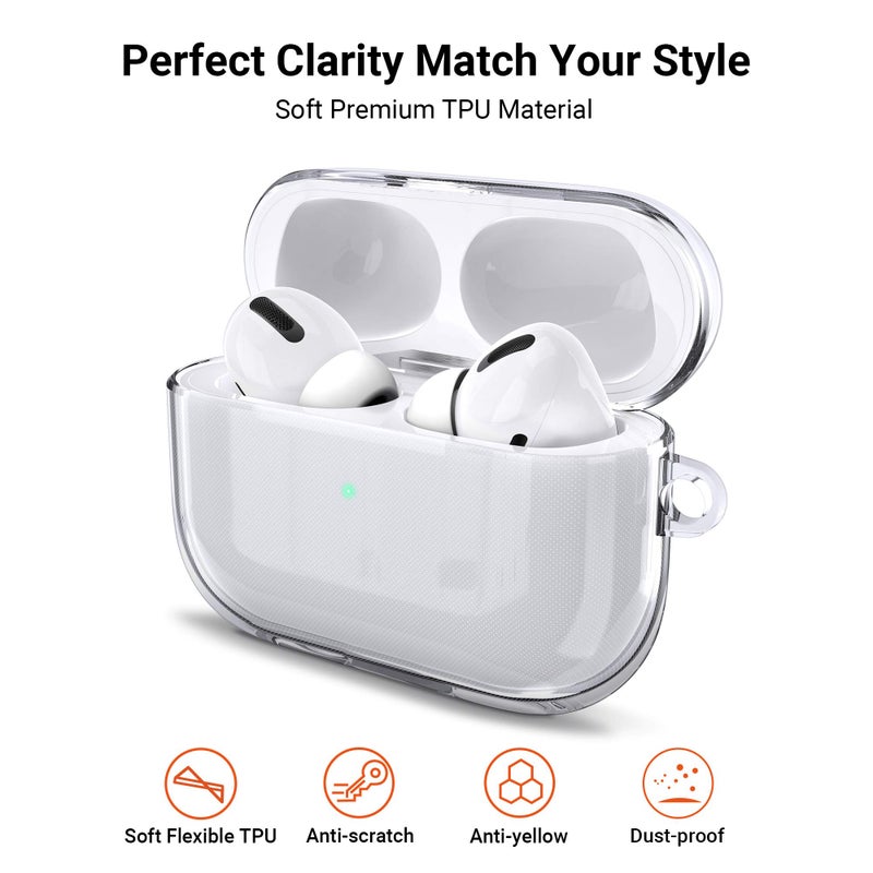 ULAK Compatible with Airpods Pro Case 1st Generation Clear, Designed Protective Cover Soft TPU Transparent Shockproof Case Accessories Keychain for Airpods Pro [Front Led Visible], Crystal Clear - Image 2